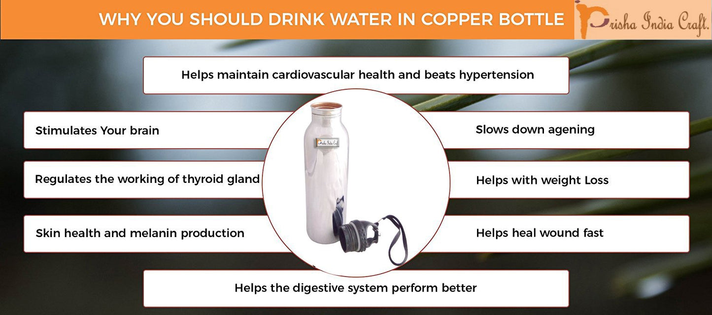 Pure Copper Water Bottle Outside Steel Coating with Plastic Cap 800 ml Health benefits