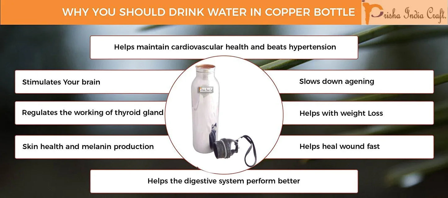 Pure Copper Water Bottle Outside Steel Coating with Plastic Cap 800 ml Health benefits