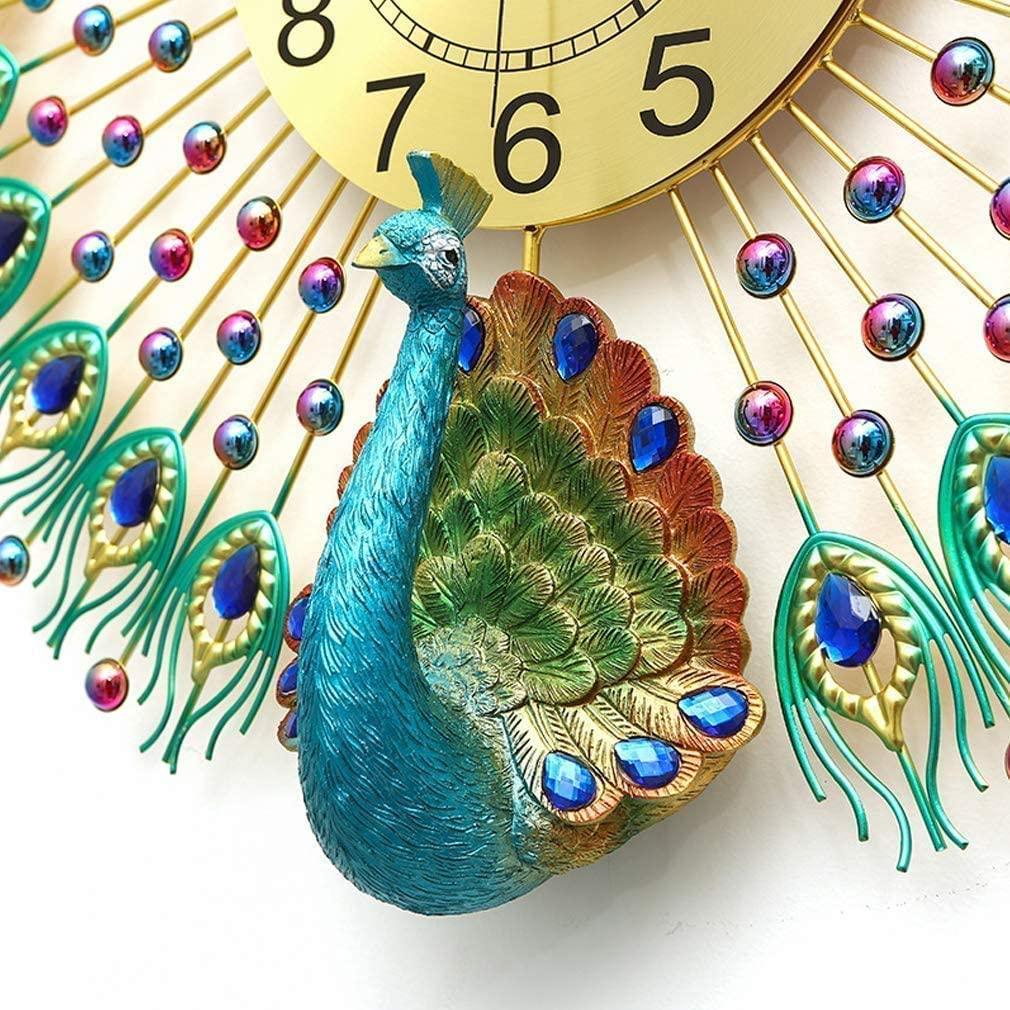 Metal Peacock Gem Stoned Plumage and Balls Wall Clock