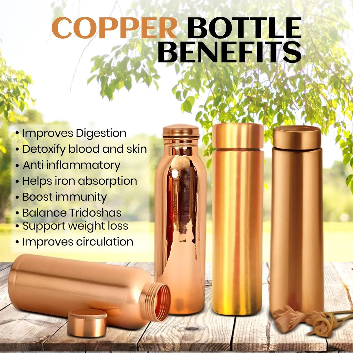Pure Copper Pencil Water Bottle Joint less Sleek Leak proof-ArtyCraftz.com
