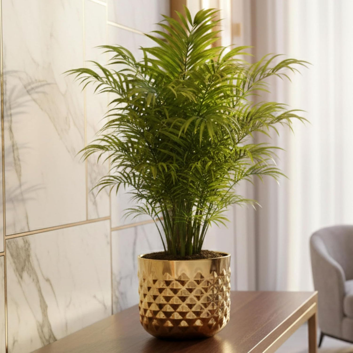 Golden Facet Brass Finish Iron Planter Pot for Home Decor