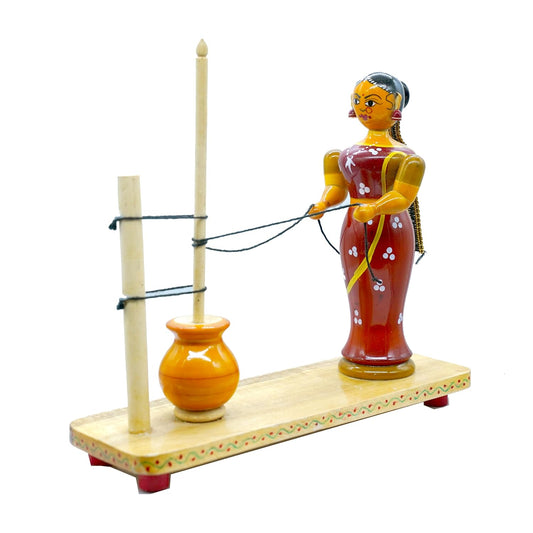 Kondapalli Handcrafted Woman Churning Butter Showpiece