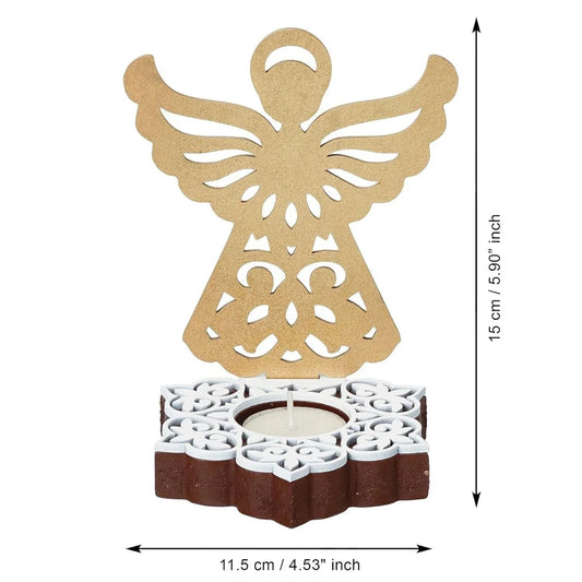 Fairy Showpiece Decorative Tea Light Candle Holder (Wooden, Golden)
