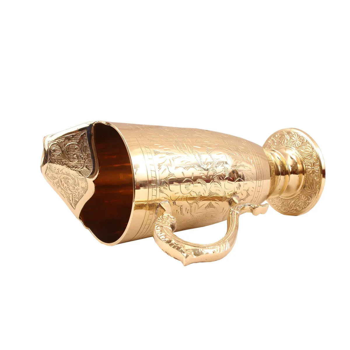 Engraved Brass Water Jug with Footed Base