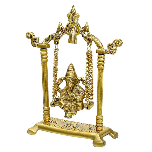 Metal Ganesha Sitting Swing Idol Side View in White Background