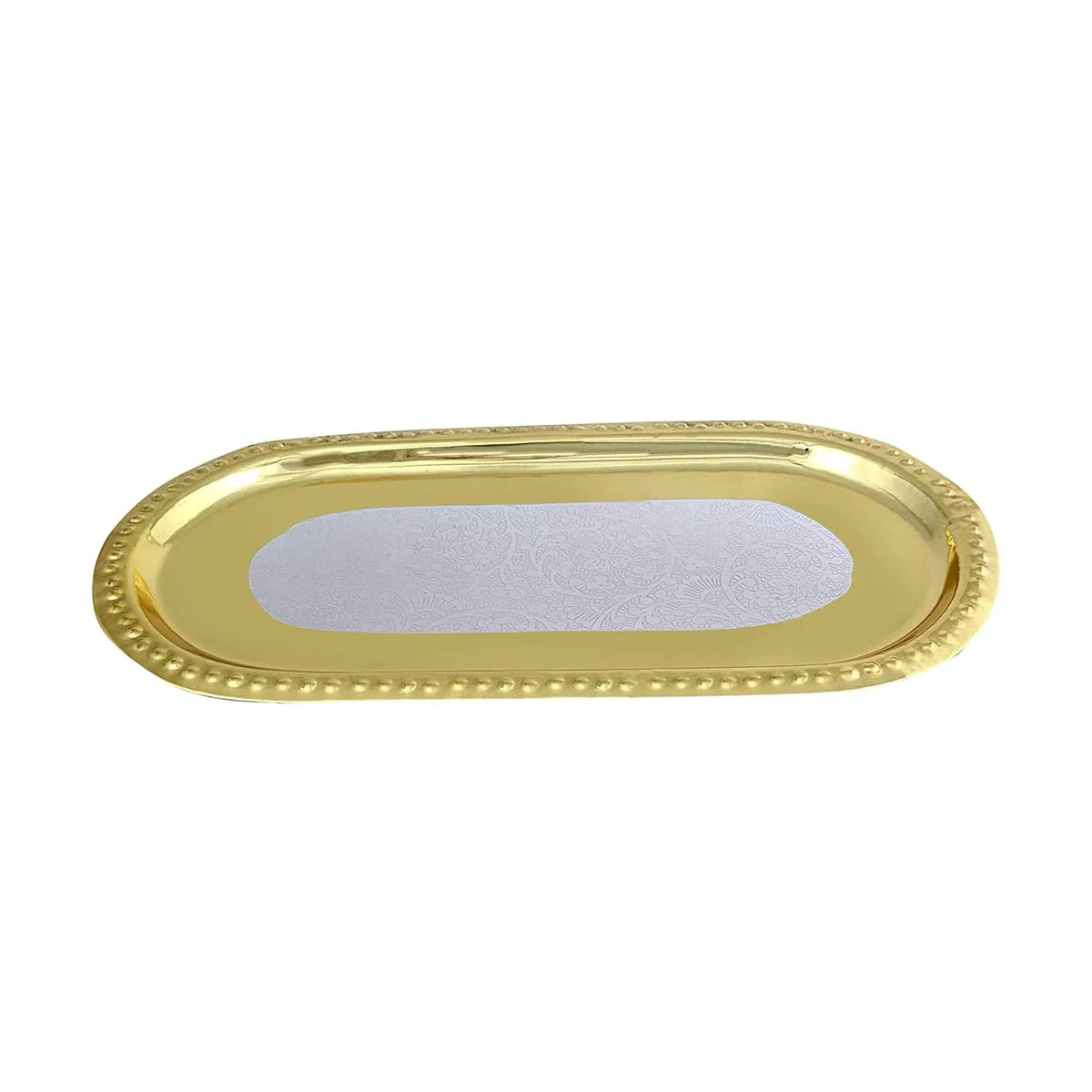 Gold oval tray on a white background