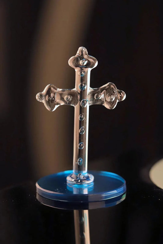 Handcrafted Glass Cross Showpiece-ArtyCraftz.com