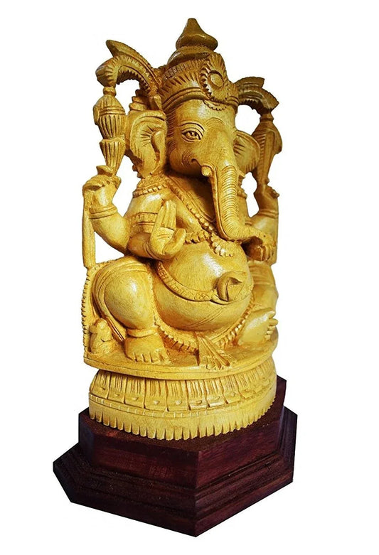 White Cedar Wood Handcarved Ganesh Idol