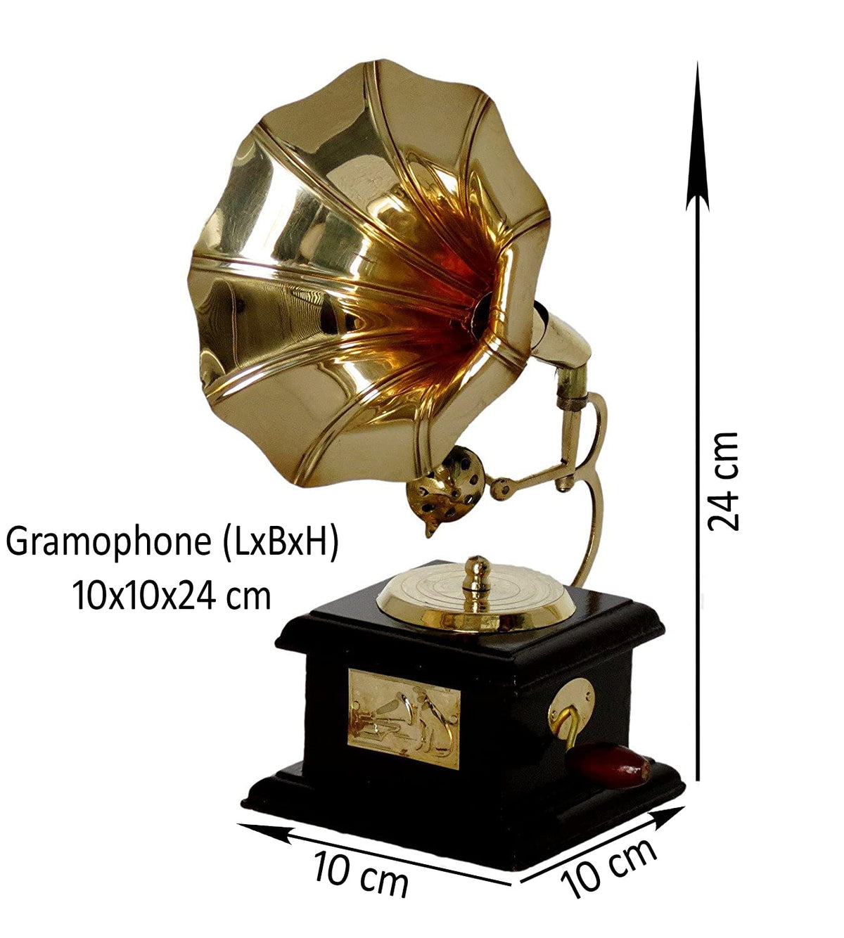 Antique Handcrafted Brass Gramophone, Music Shelf Table Decorative Showpiece