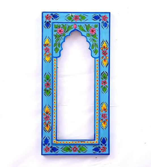 Handpainted Rectangle Blue Colour Jharokha Frame Wall Hanging