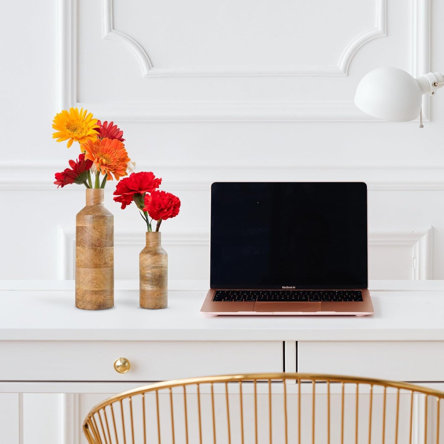 Bottle Shape Mango Wood Vases Set of 2