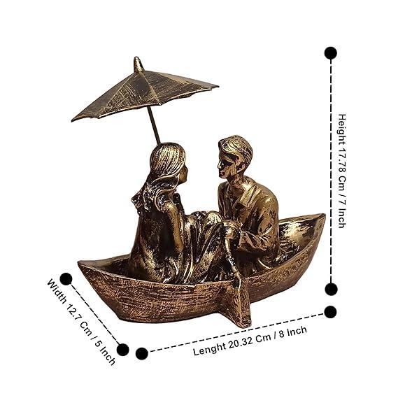 Resin Golden Boat Love Couple Statue with Dimensions