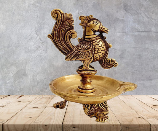 Brass Peacock Antique Design Mayil Vilakku Diya