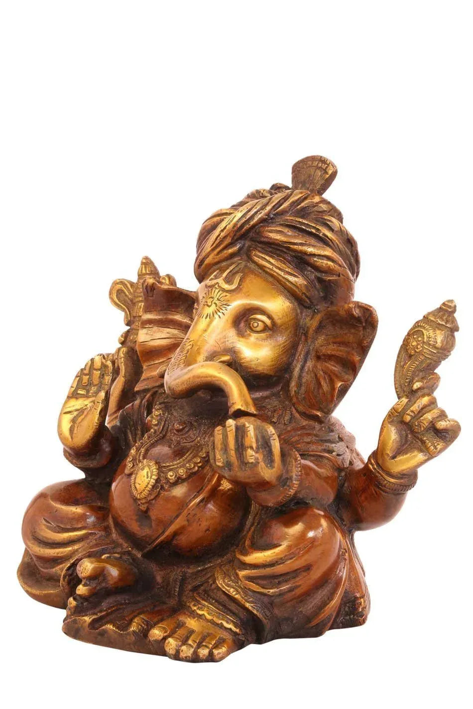 Brass Pagdi Ganesha Statue 7 Inches-ArtyCraftz.com