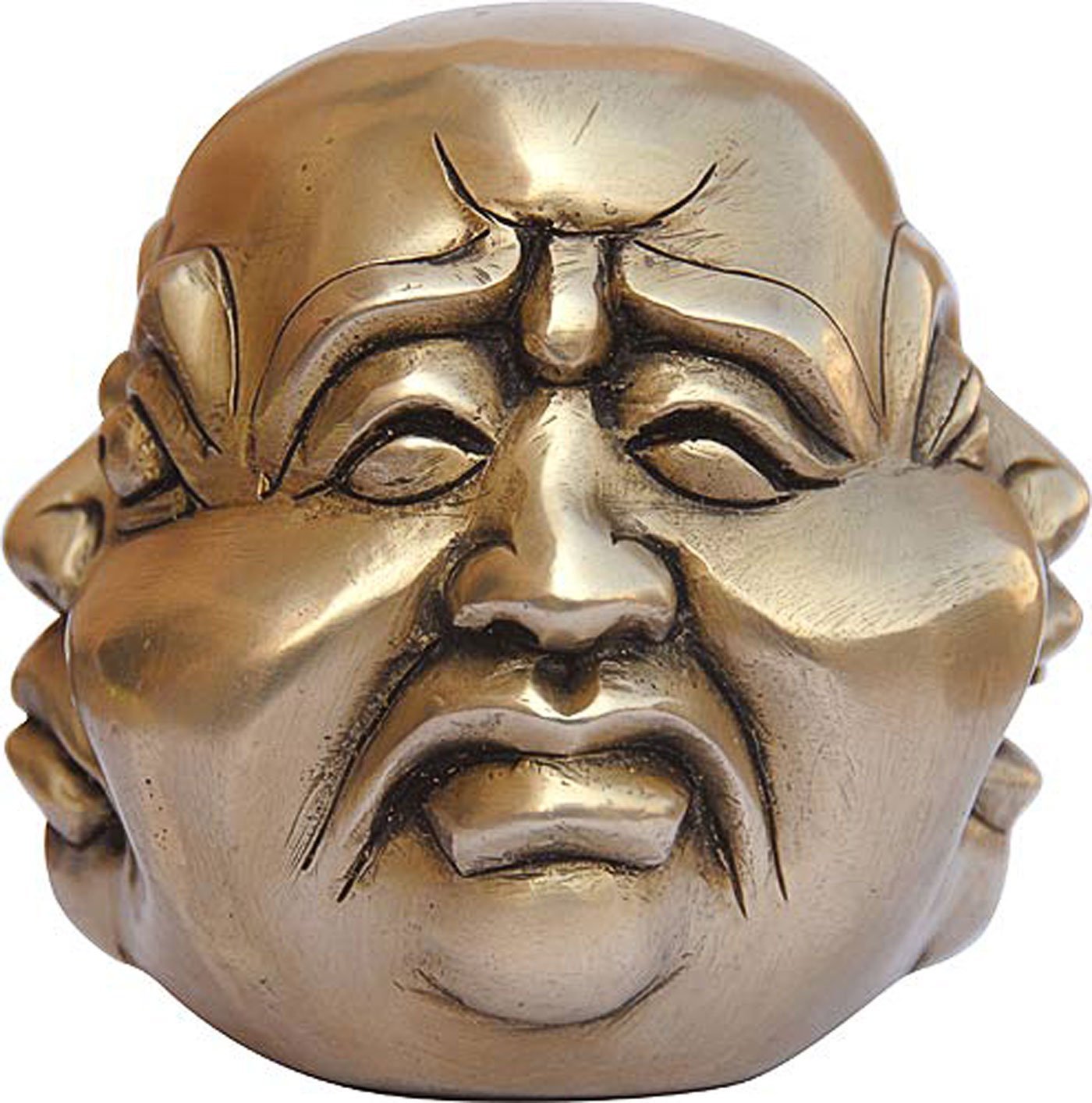 Brass Buddha Statue 4 Face Sculpture Laughing, Smiling, Angry Sad - 4 Inches
