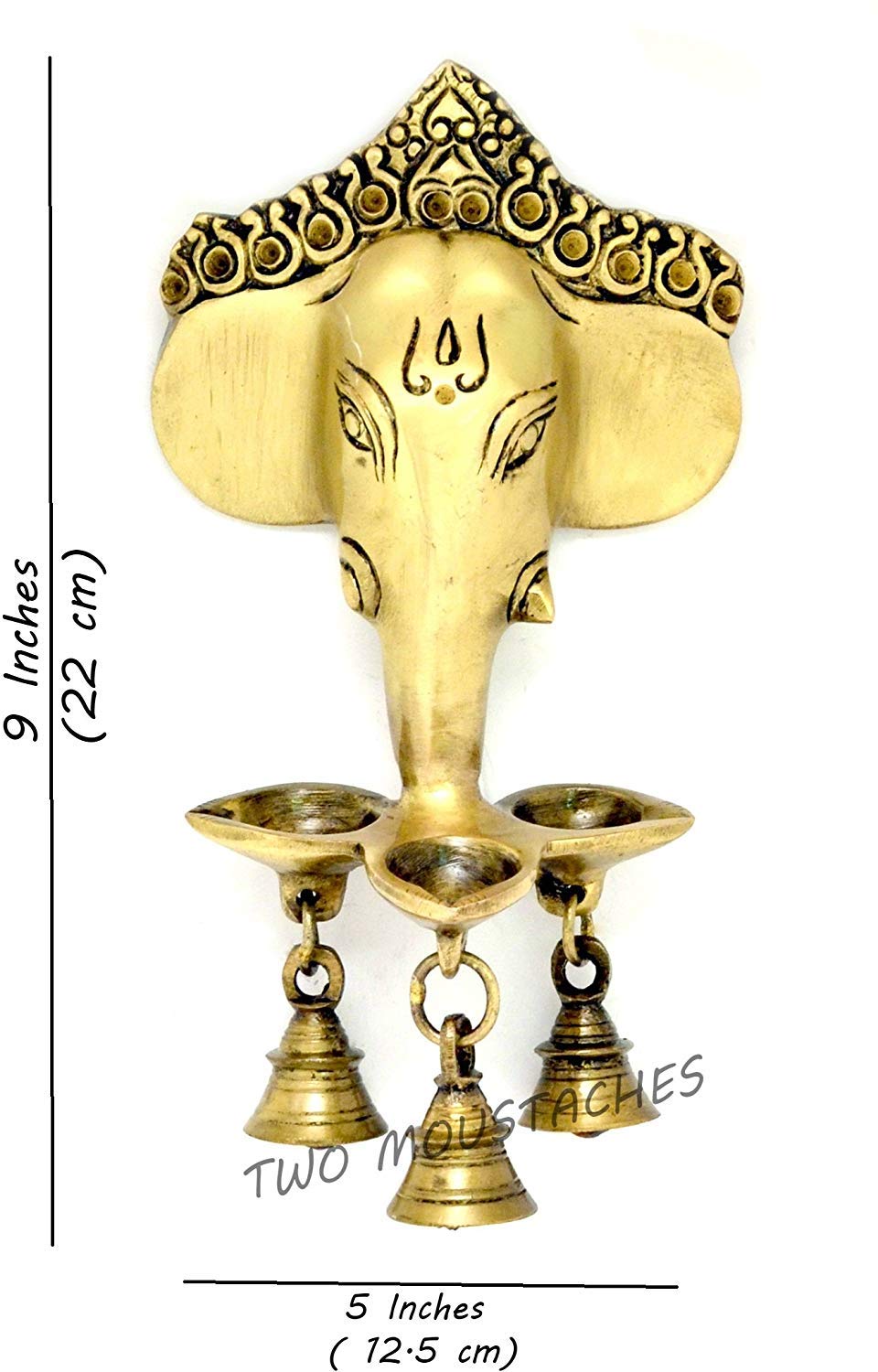 Crown Ganesh Brass Wall Hanging with 3 Diyas & Bells-ArtyCraftz.com