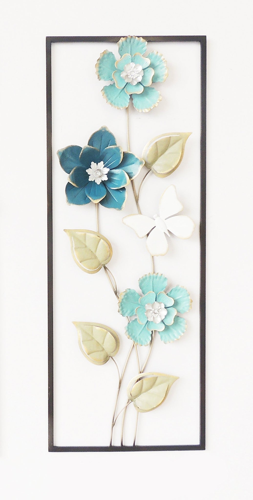 Light and Dark Blue Flowers Metal Wall Decor Frame