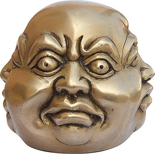 Brass Buddha Statue 4 Face Sculpture Laughing, Smiling, Angry Sad - 4 Inches