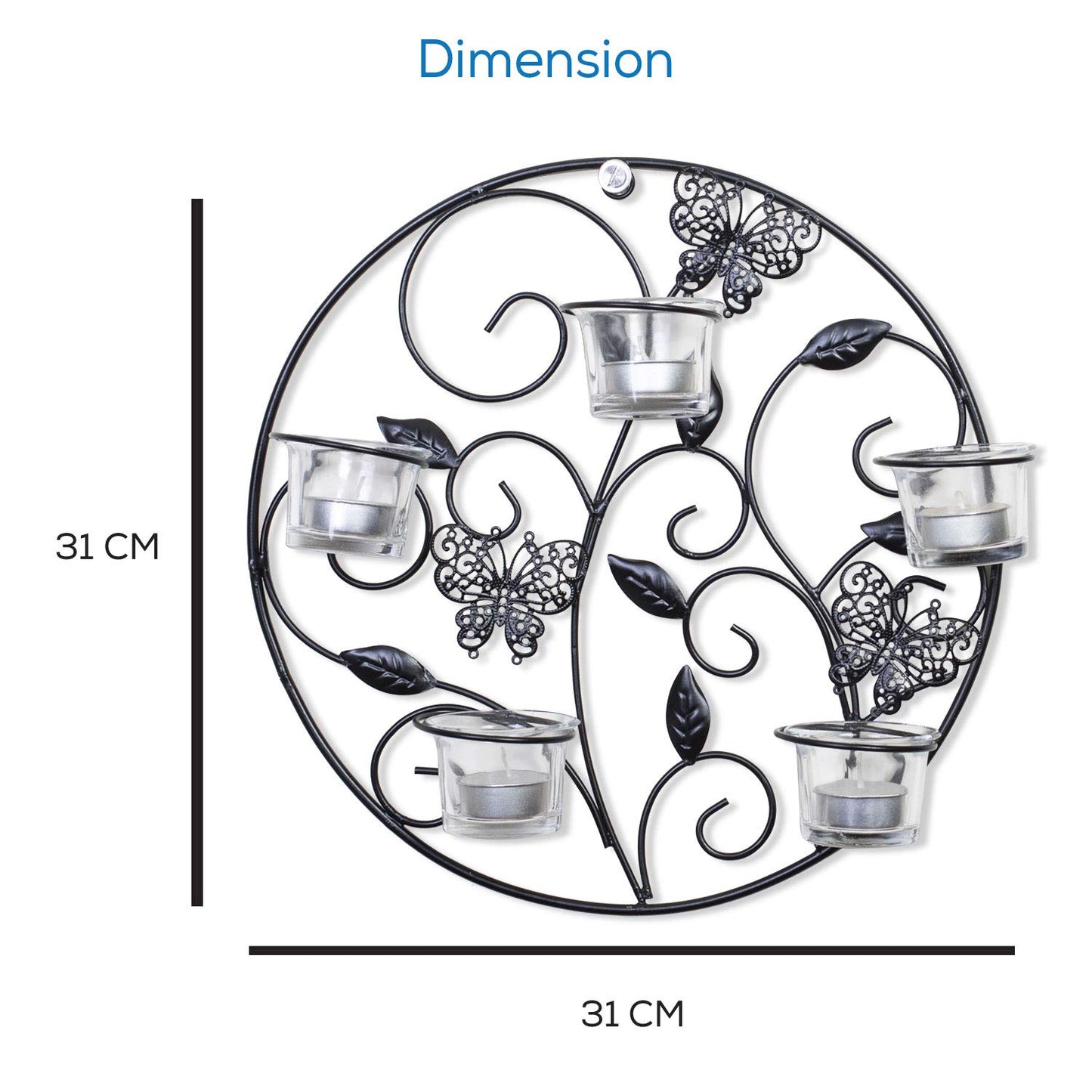 Metal Butterfly Tea Light Wall Decor with Glass Holders-ArtyCraftz.com