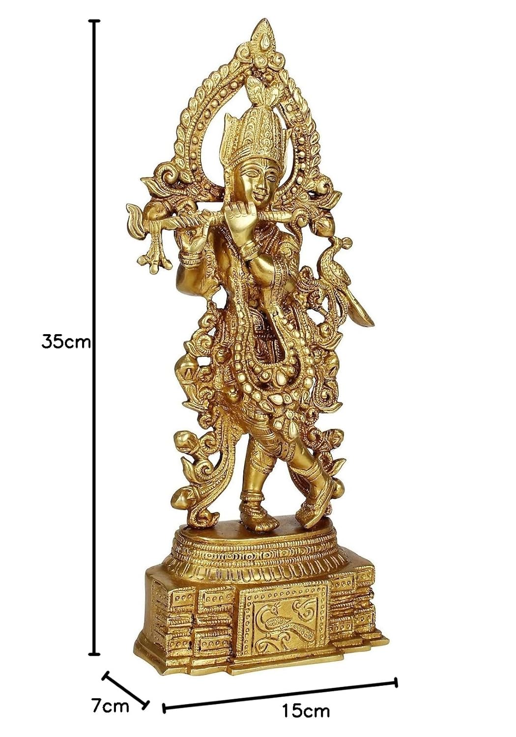 Brass Krishna Statue with Ornate Arch -35 cm Decorative Metal Sculpture