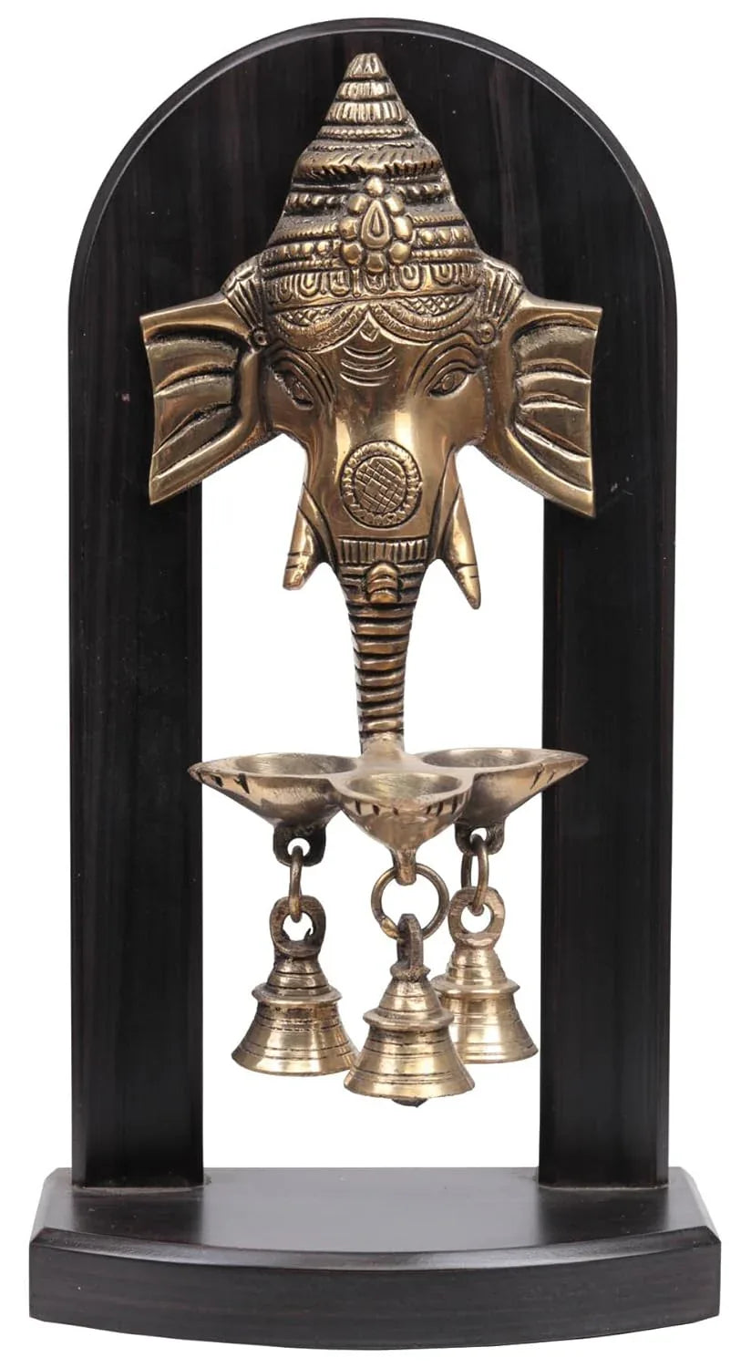 Brass Ganesha wall hanging diya with bells-ArtyCraftz.com