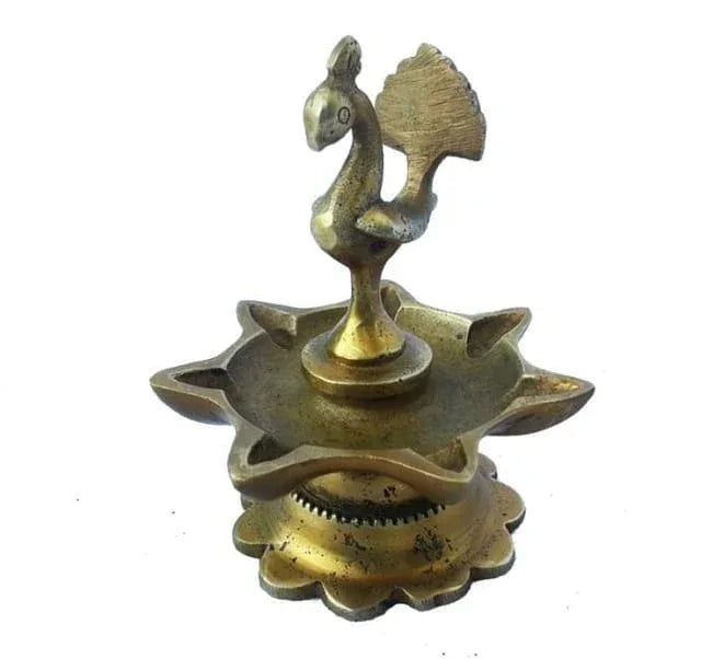 7 Wicks Peacock Design Brass Table Diya for Pooja & Gifting - ArtyCraftz.com
