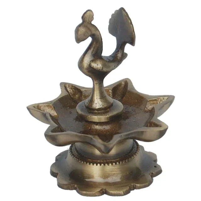 7 Wicks Peacock Design Brass Table Diya for Pooja & Gifting - ArtyCraftz.com