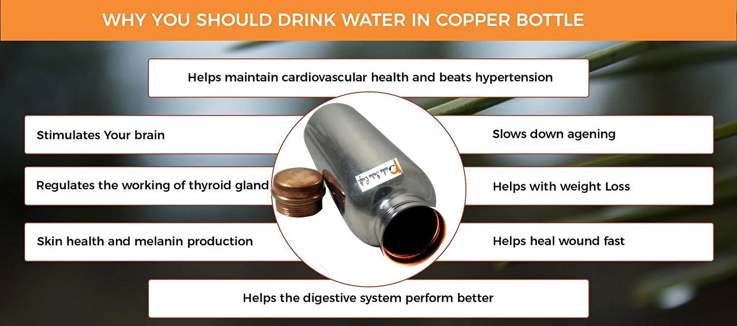800 ML - Copper Water Bottle Outside Steel Inside Copper - Set of 1 - ArtyCraftz.com