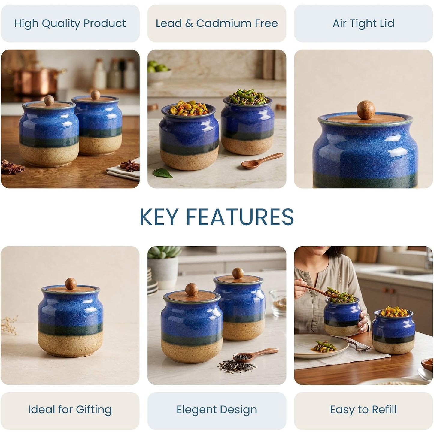 Rustic Blue Ceramic Jar Set of 2 (800ML)