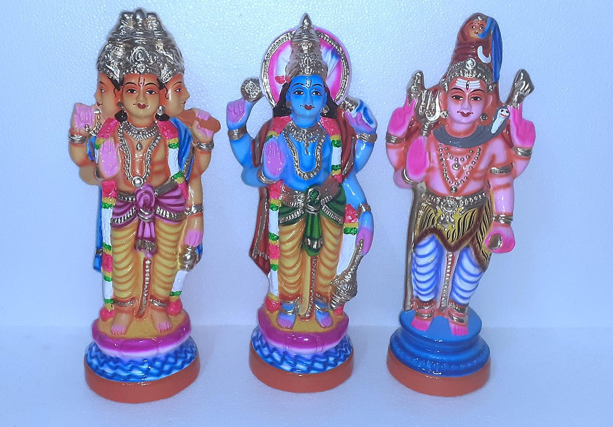 Papier Mache Mummoorthigal Dolls – Brahma, Vishnu & Shiva for Dasara Golu
