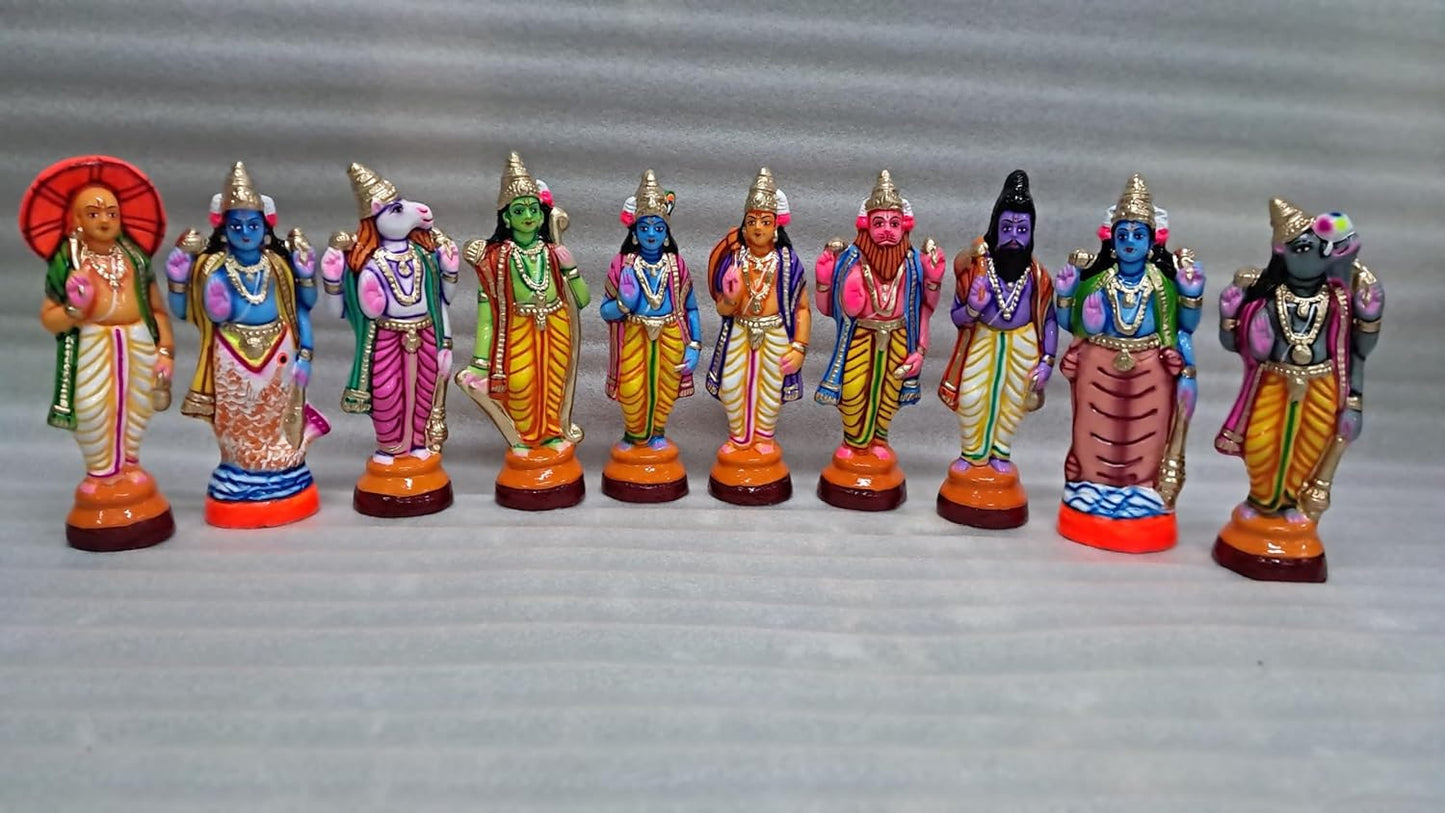 Handcrafted Papier Mache Dasavatharam Set – 10 Avatars of Lord Vishnu
