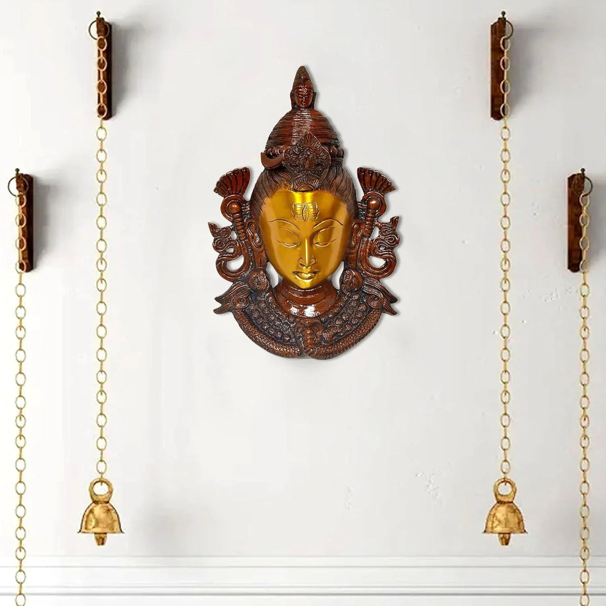 Brass Lord Shiva Face Wall Hanging 11 Inch Shiva Wall Decor-ArtyCraftz.com