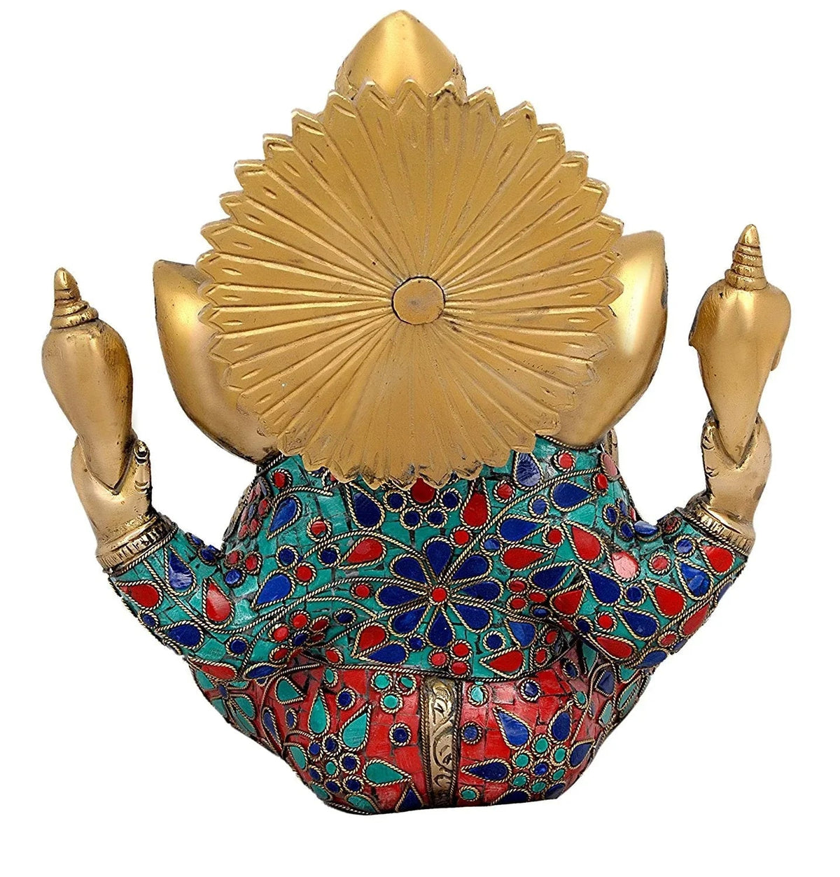 Handcrafted Brass Ganesha Statue with Colorful Inlay Work Premium Home Temple Idol (9.5 Inch)