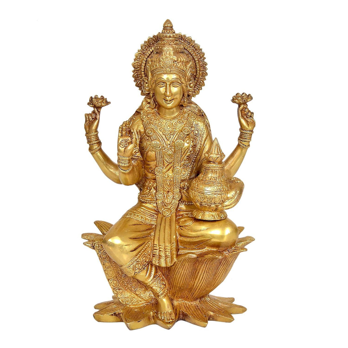 Brass Lakshmi Sitting On Lotus Idol-ArtyCraftz.com