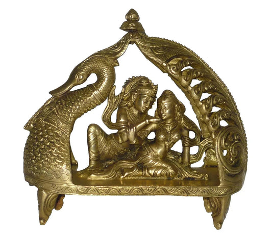 Brass Radha Krishna On Peacock Palanquin