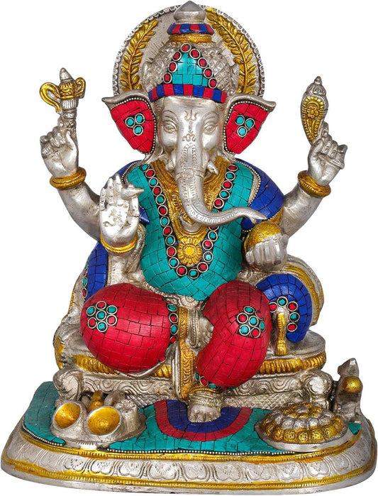 12.7 inch multicolor Lord Ganesha idol for home temple-ArtyCraftz.com