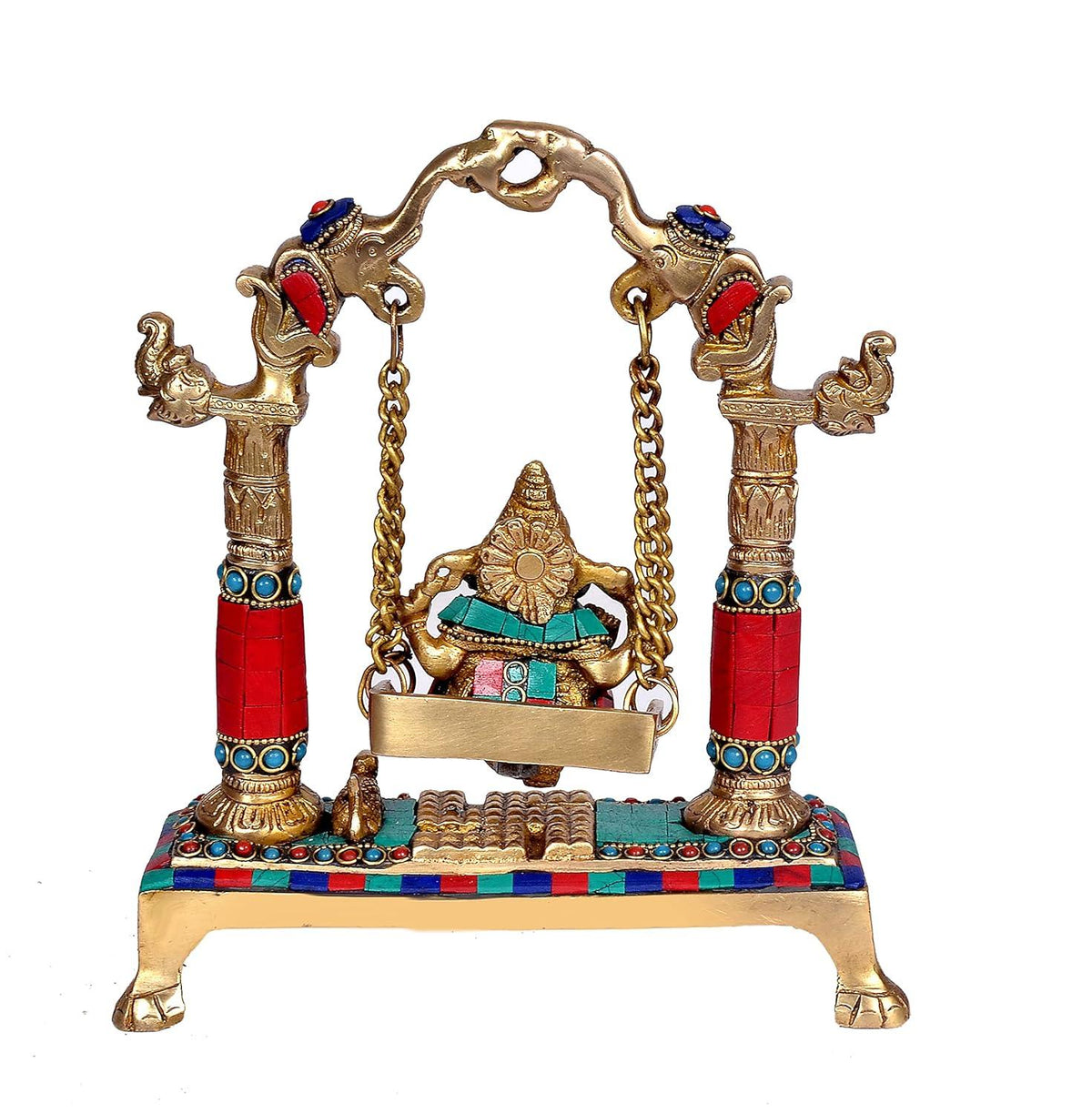 Ganesha Swing Statue Ganpati Jhoola Kirtimukha Idol Murti for Home Décor Office Mandir (Height 8.5 Inches)