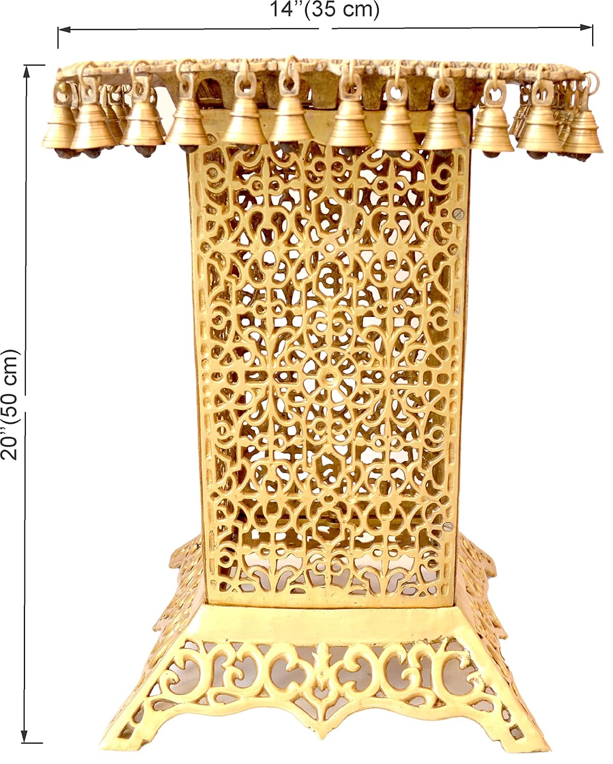 Brass Temple Pooja Chowki with Bells – Traditional Decorative Mandir Stool