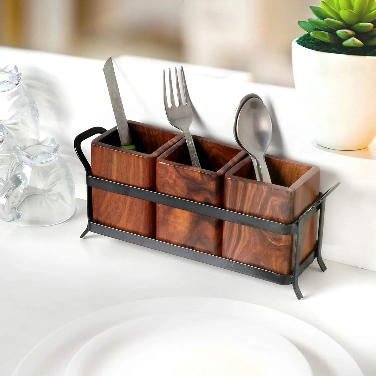 Handcrafted Iron and Wood Spoon Holder for Kitchen Accessories