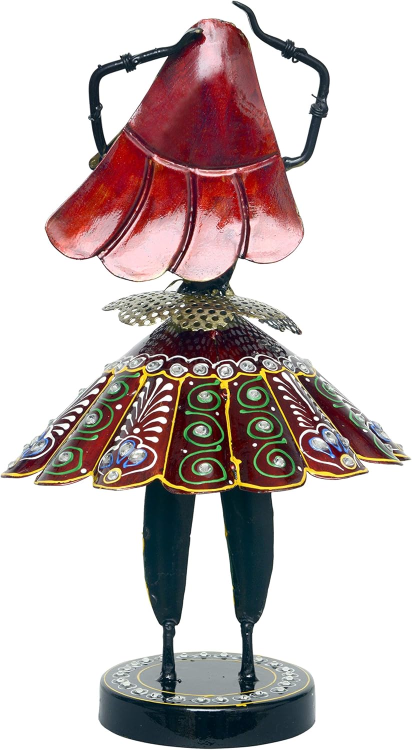 Metal Multicolor Rajasthani Dancing Tribal Lady Doll Musician Showpiece