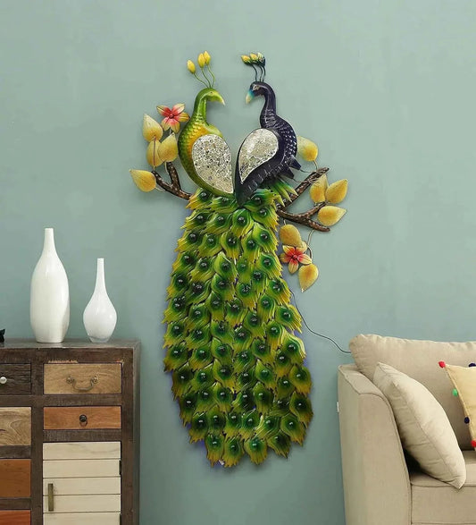 Metal Couple Peacock Wall Art Decorative Metal Wall Hanging for Living Room