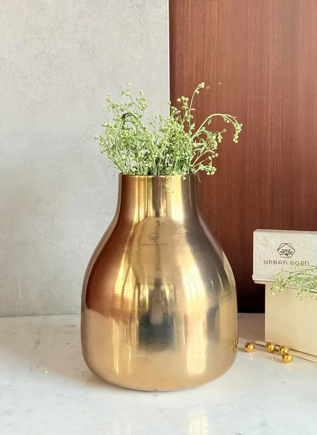 Luxurious Pot Bellied Golden Metal Vase