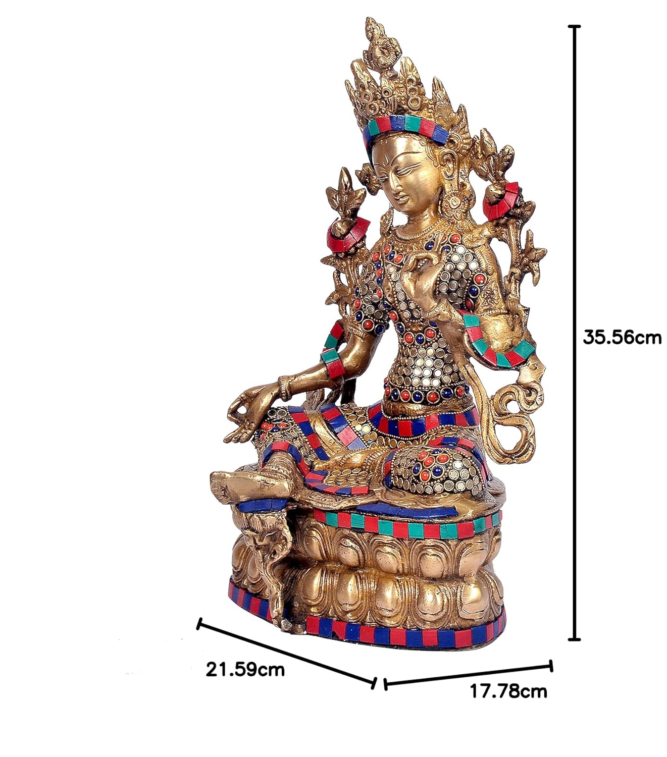 Brass Goddess Tara Idol with Stone Inlay-ArtyCraftz.com