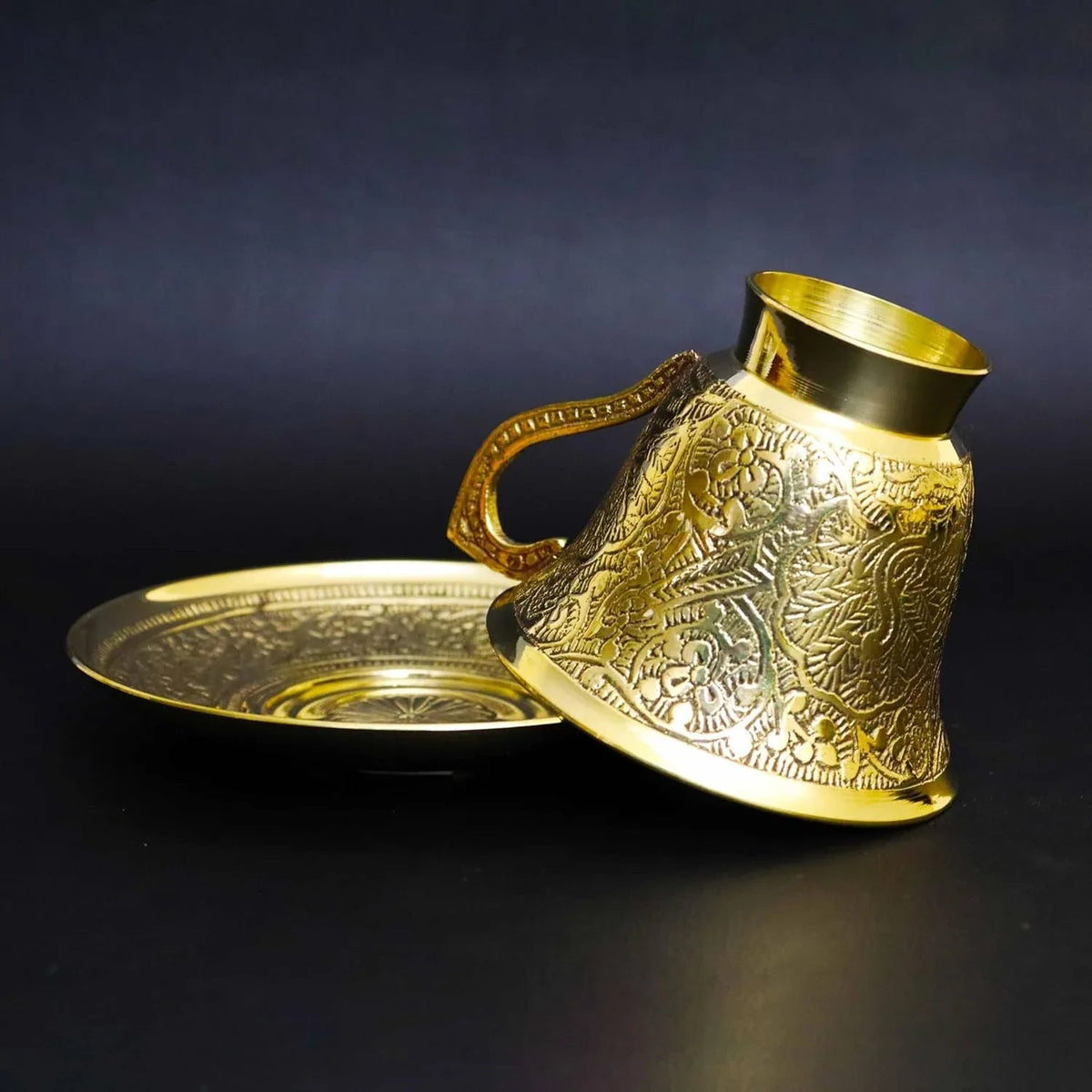 Brass Engraved Coffee Cup and Saucer-ArtyCraftz.com
