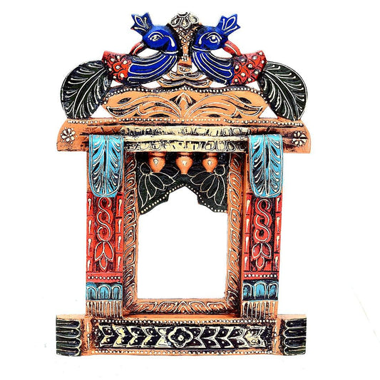 Wood Painted Multicolor Peacock Wall Hanging Jharokha