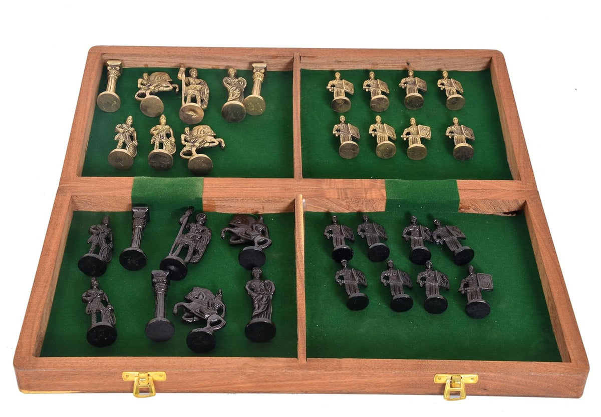 Wooden Chess Board with Brass Roman Piece-ArtyCraftz.com