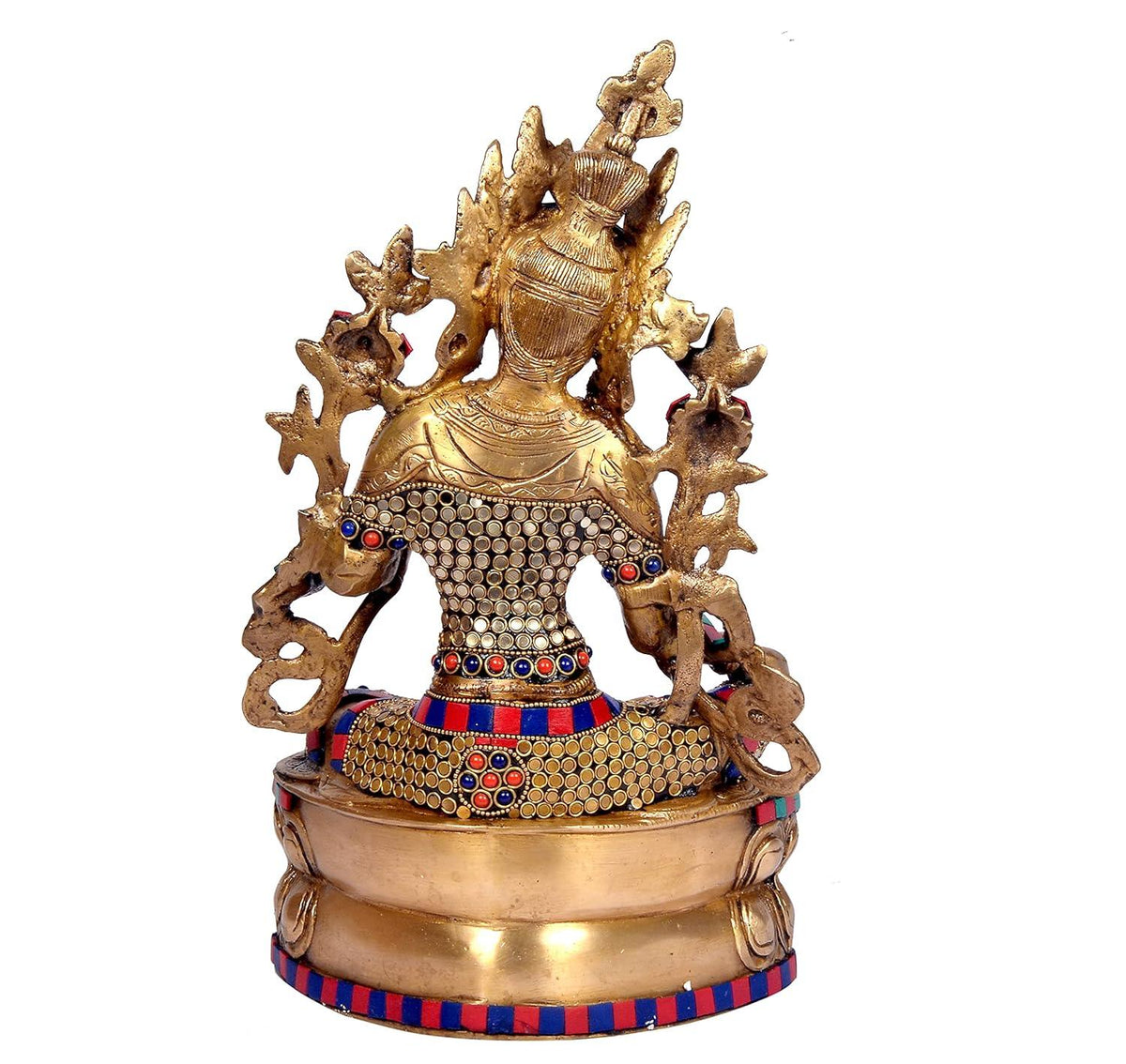 Brass Goddess Tara Idol with Stone Inlay-ArtyCraftz.com