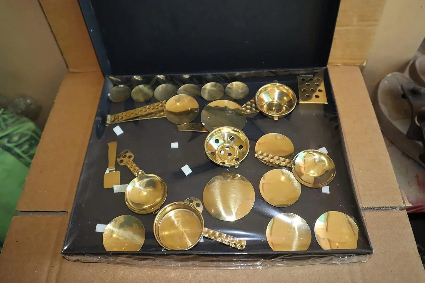 Brass Miniature Kitchen Set with Display Tray 8 Inch Collectible Decor
