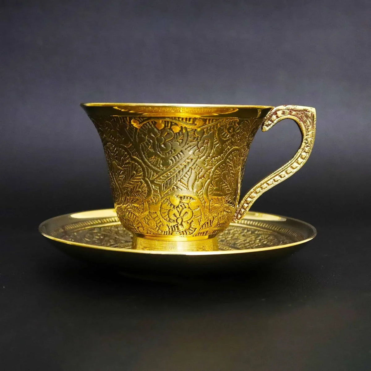 Brass Engraved Coffee Cup and Saucer-ArtyCraftz.com