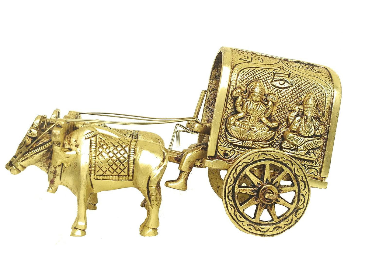 Antique Brass Two Bulls Bullock Cart Showpiece
